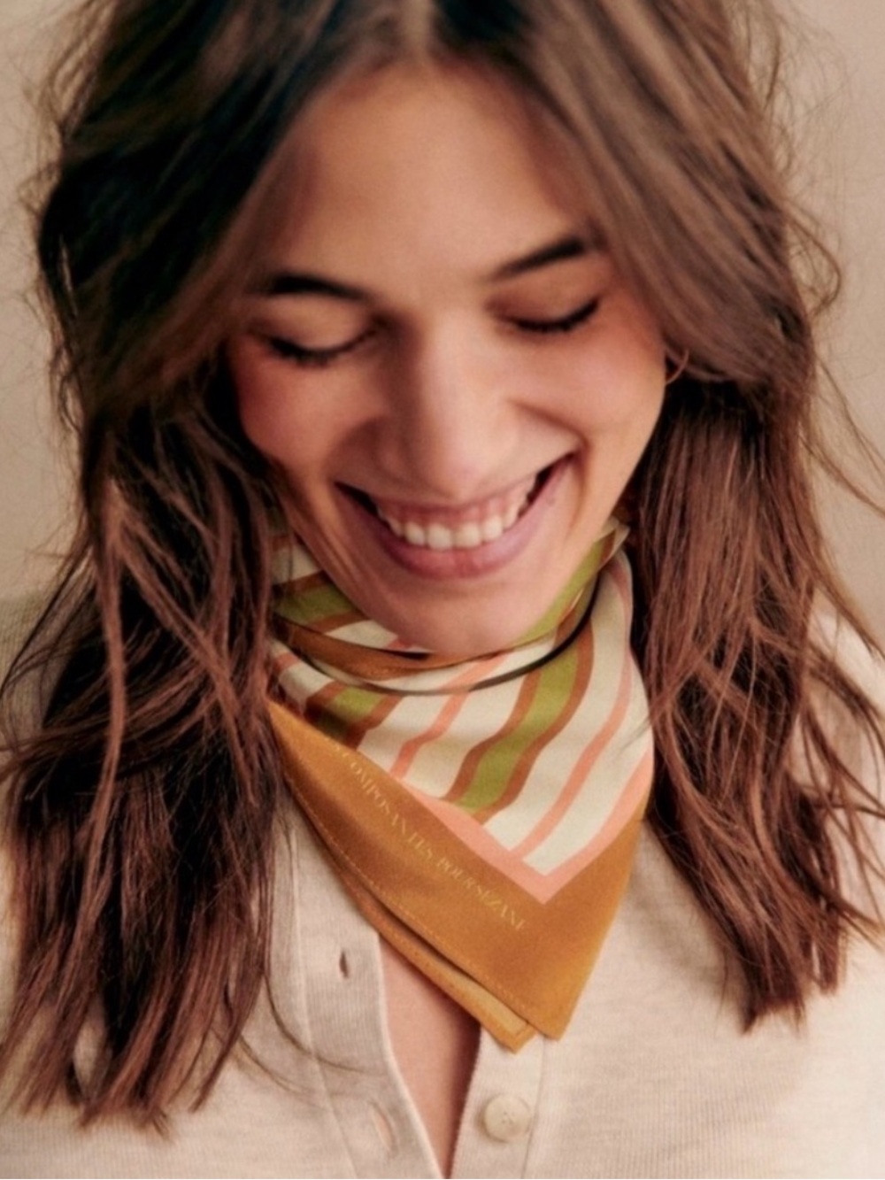 Striped Silk Neck Scarf in Mustard, Green and Pink